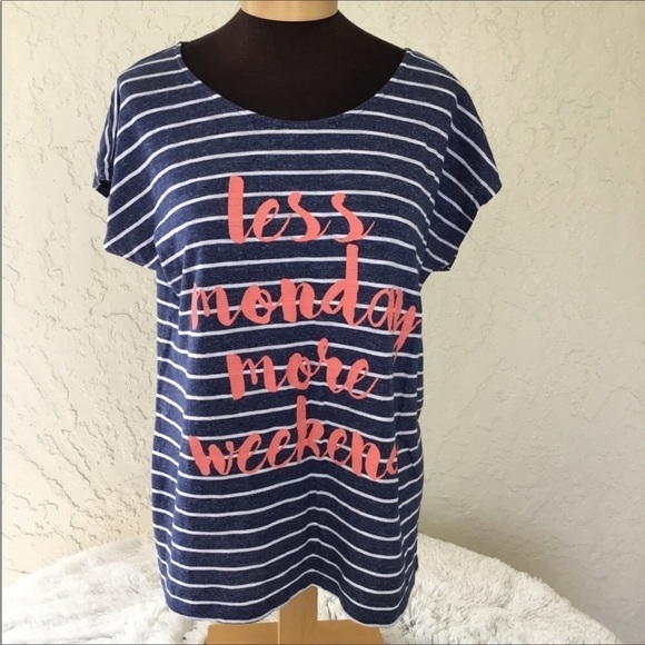 St Johns Bay tee Woman’s Large striped Less Monday More Weekend blue whi… - Picture 1 of 11